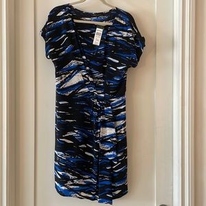 NWT BCBG Max Azria Silk Larkspur Blue Print Dress with Side Knot